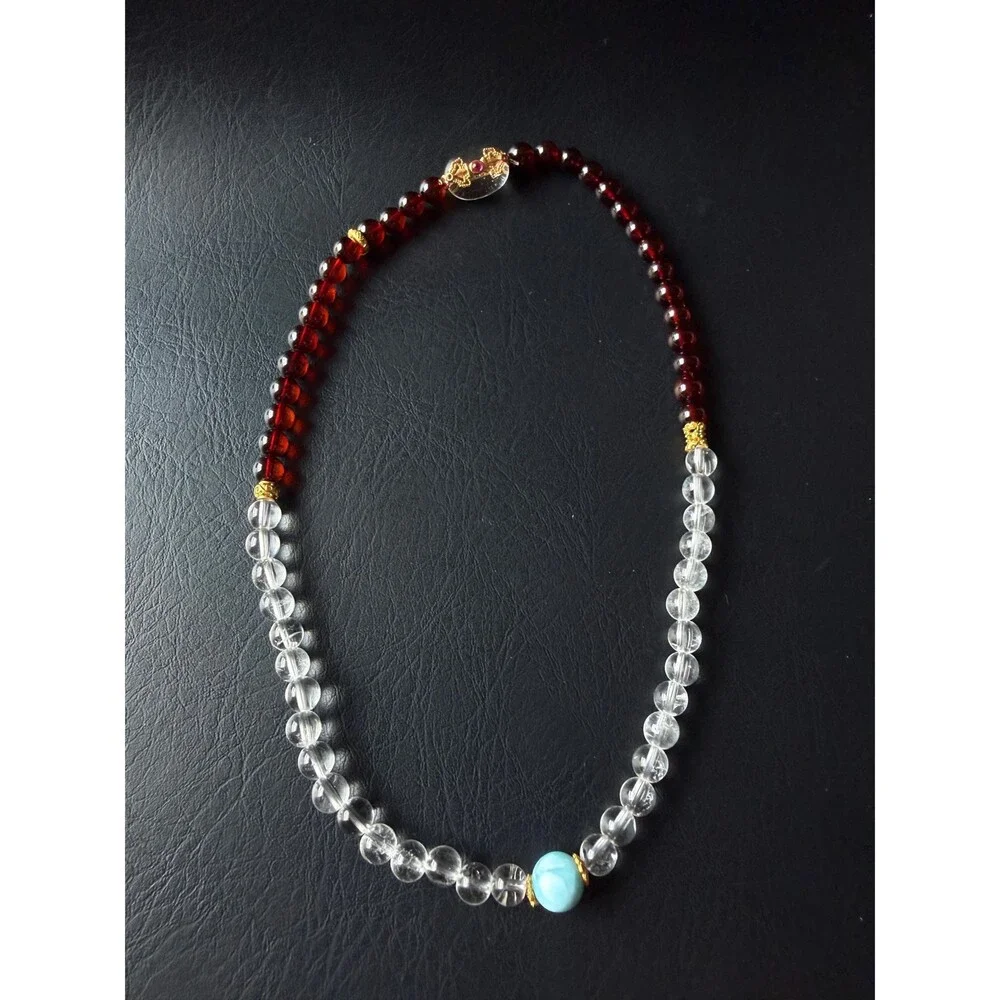 Natural Blood Amber crystal Double Wrap Bracelet Aquamarine Pixiu Charm16cm